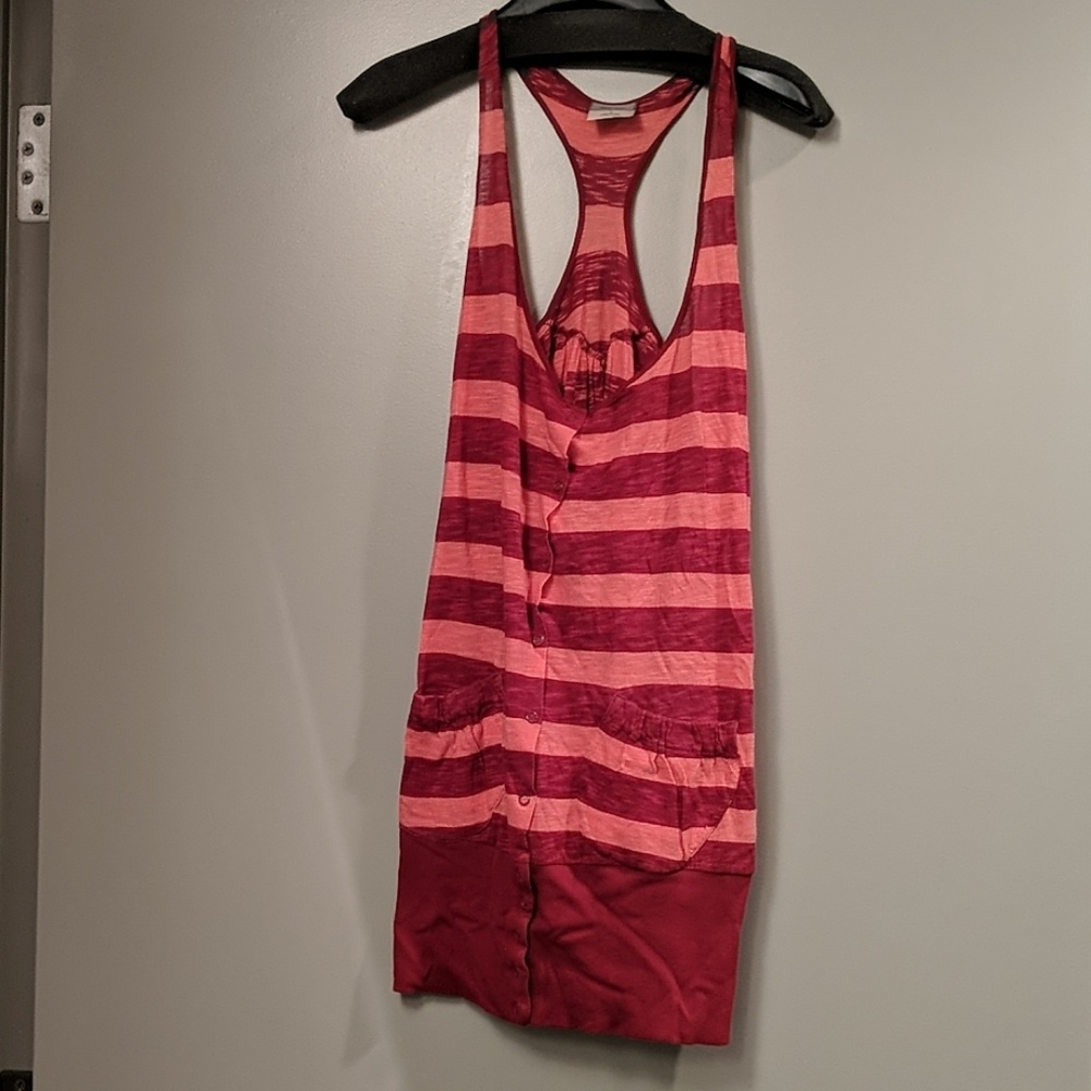 Wesc coral red striped cotton tunic dress M